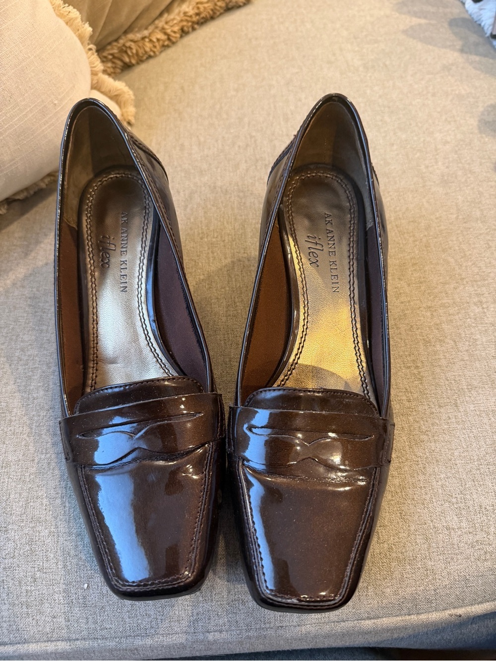 Anne Klein Dark Brown Patent Leather Loafers
